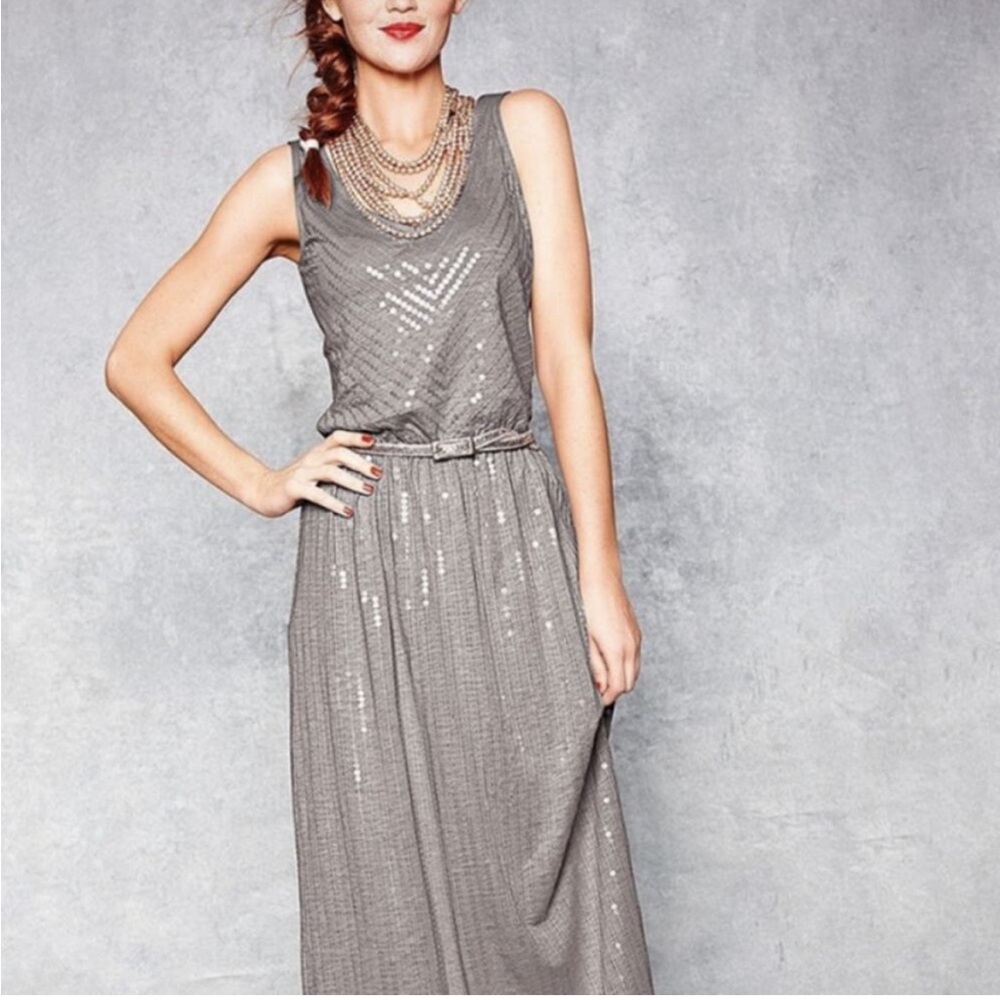 Garnet Hill Silver Sequin Maxi Dress